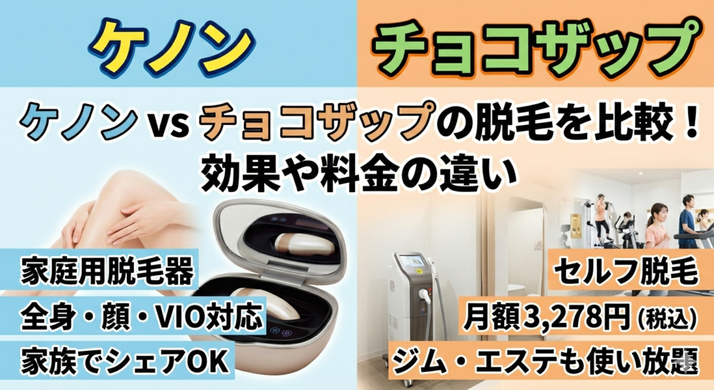 ケノン vs チョコザップの脱毛を比較！効果や料金の違い